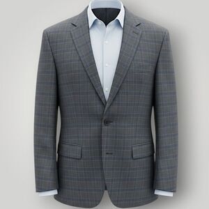 SHAQUILLE O'NEIL Mens Navy Blazer Sport Coat Two Button Suit Jacket Plaid 50L